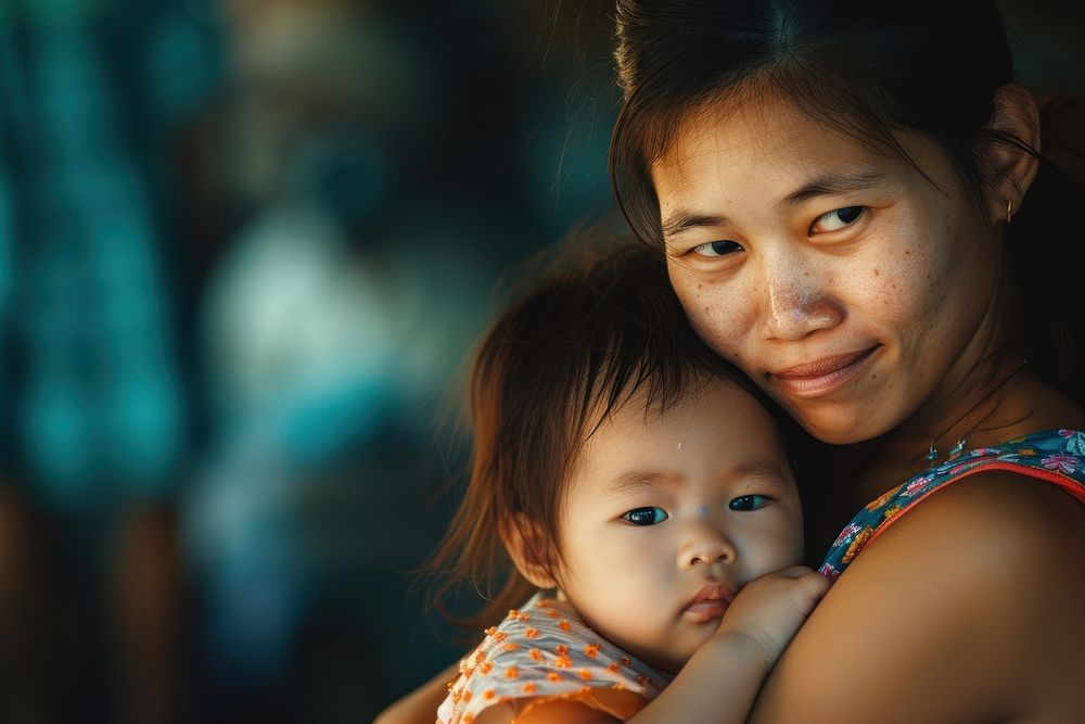 Southeast asian mother holding a toddler photography portrait baby.