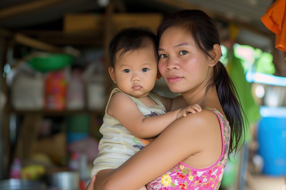 Southeast asian mother holding a toddler photography portrait child.