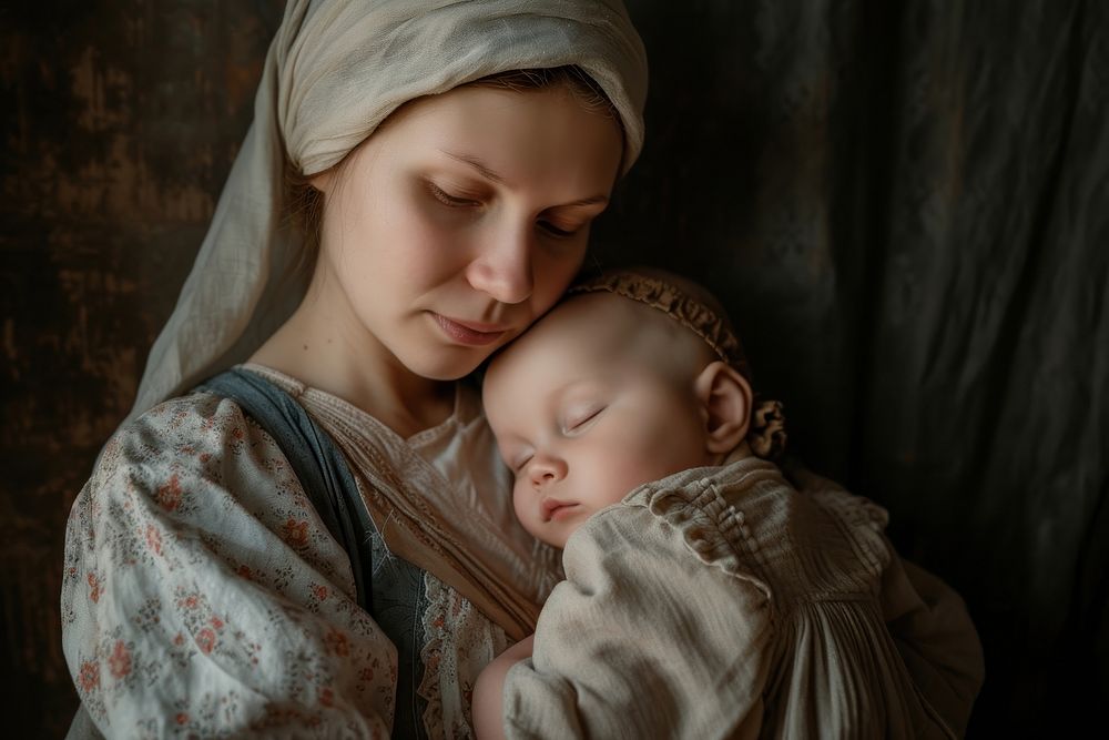 Russian mother holding a baby photography portrait newborn.
