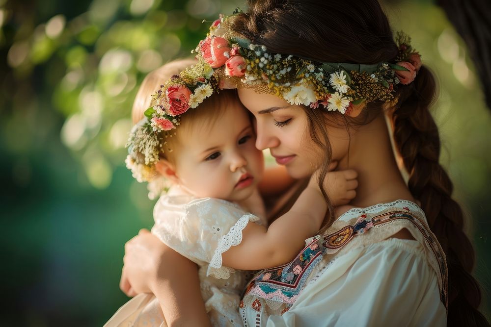 Russian mother holding a toddler photography portrait flower.