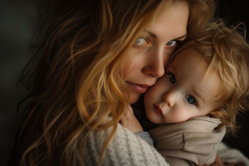 Russian mother holding a toddler photography portrait hugging.