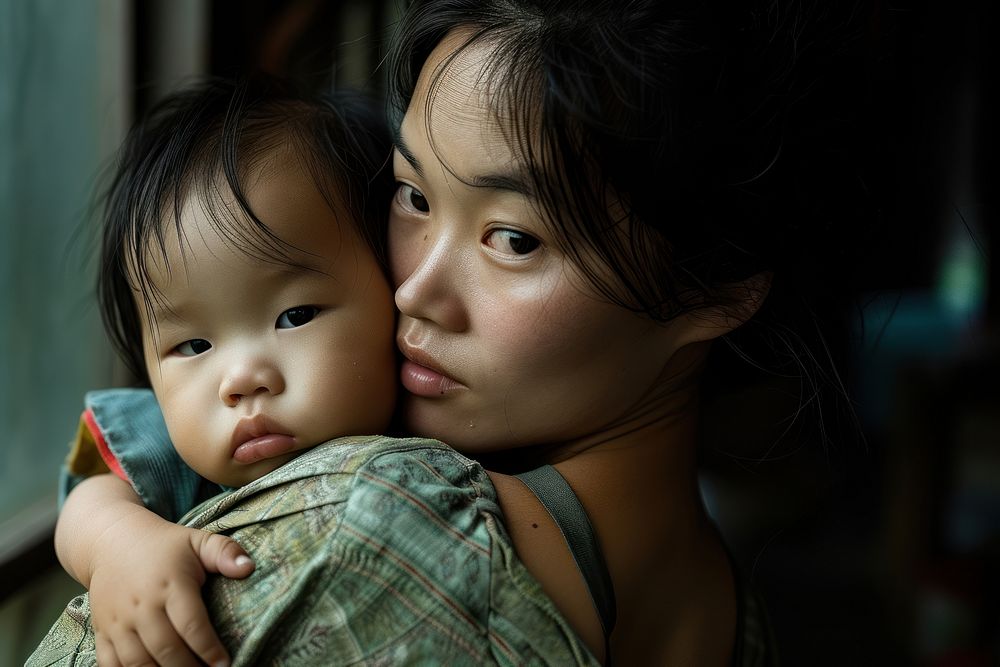 Asian mother holding a toddler photography portrait togetherness.