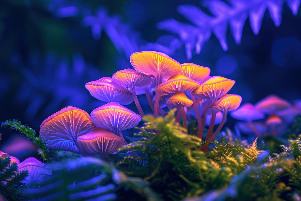 Bioluminescence biodiversity background mushroom outdoors nature.