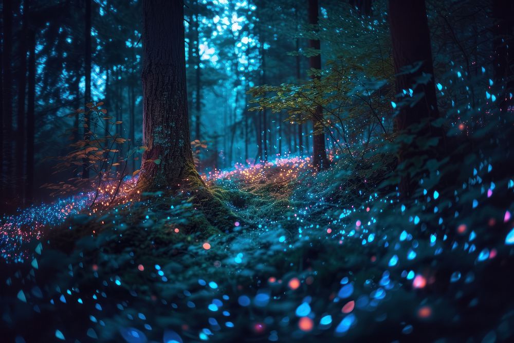 Bioluminescence forest light outdoors woodland.