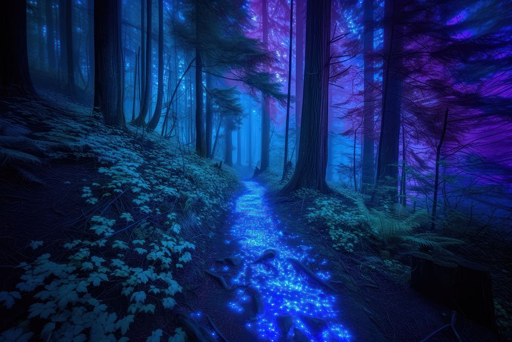 Bioluminescence forest woodland outdoors nature.
