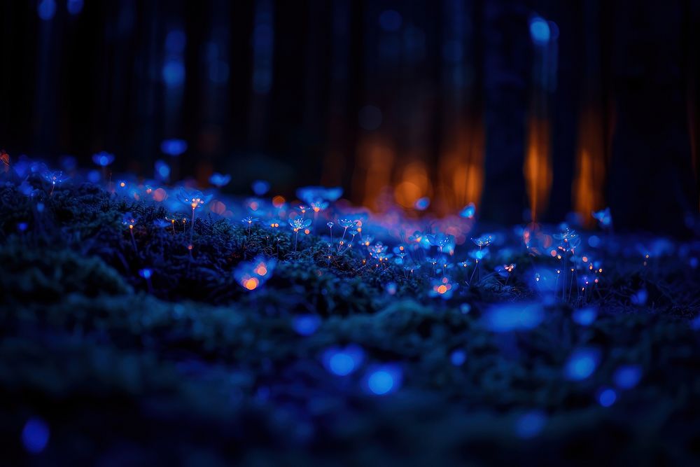 Bioluminescence forest light backgrounds blue.