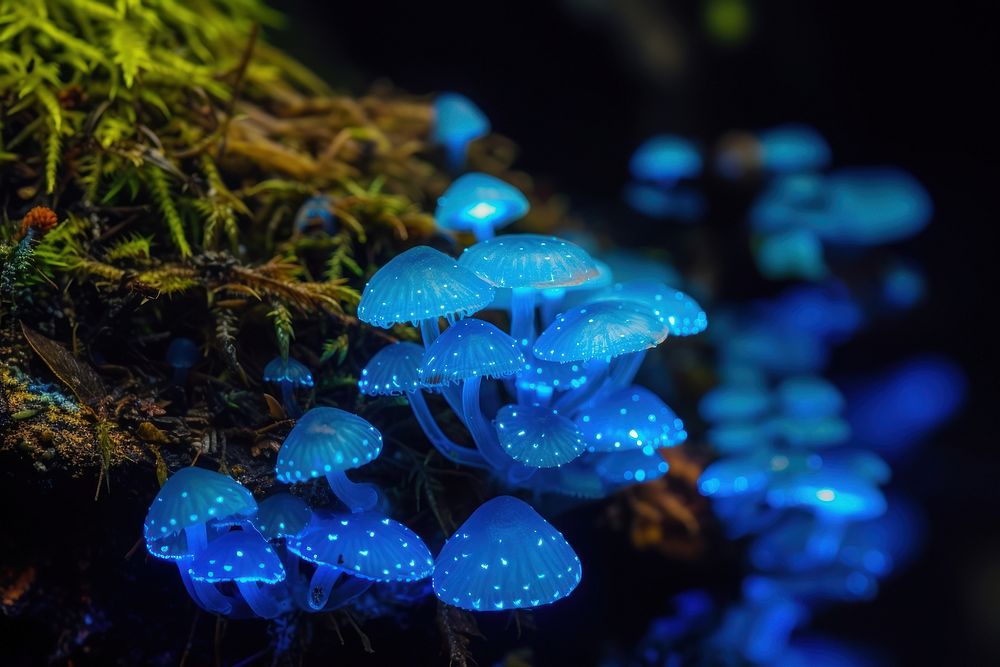 Bioluminescence fungi kingdom mushroom fungus plant.