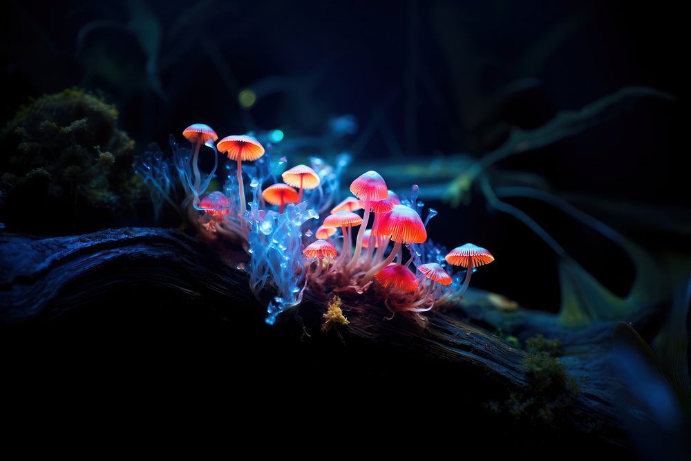 Bioluminescence fungi kingdom aquarium outdoors animal.