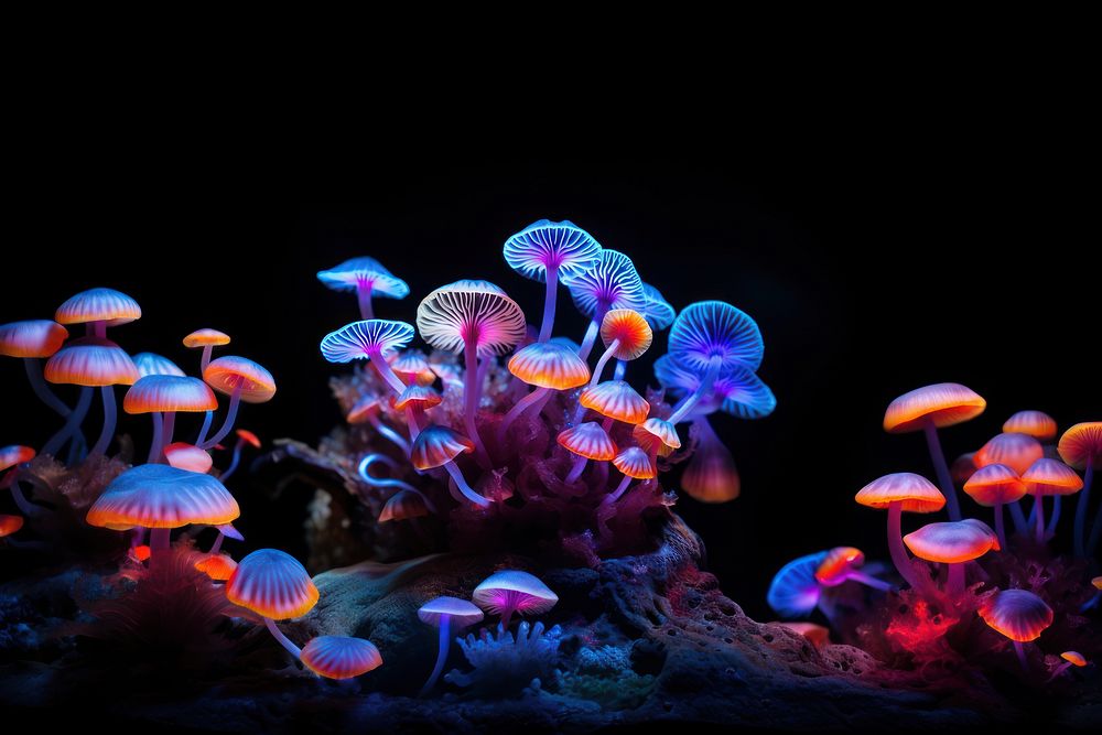 Bioluminescence fungi kingdom jellyfish aquarium outdoors.