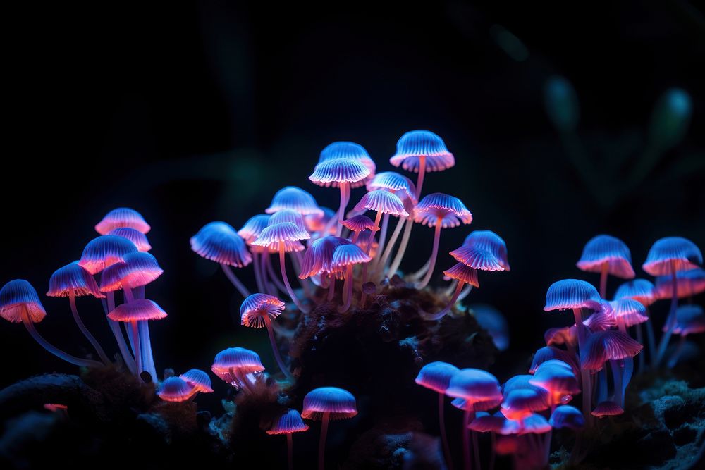 Bioluminescence fungi kingdom jellyfish outdoors nature.