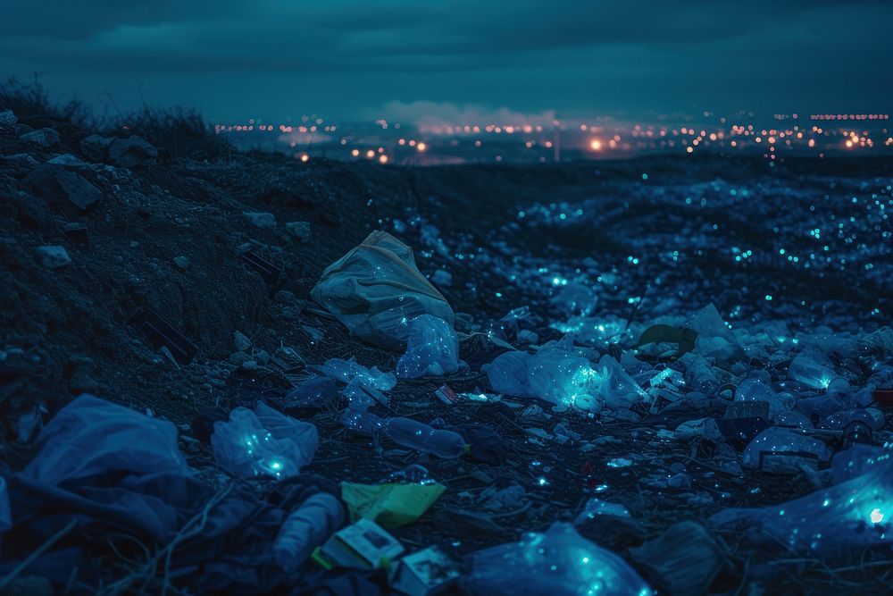Bioluminescence Landfill background garbage light land.