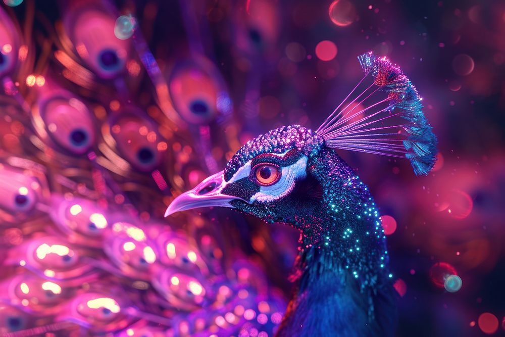 Bioluminescence peacock background animal bird vibrant color.