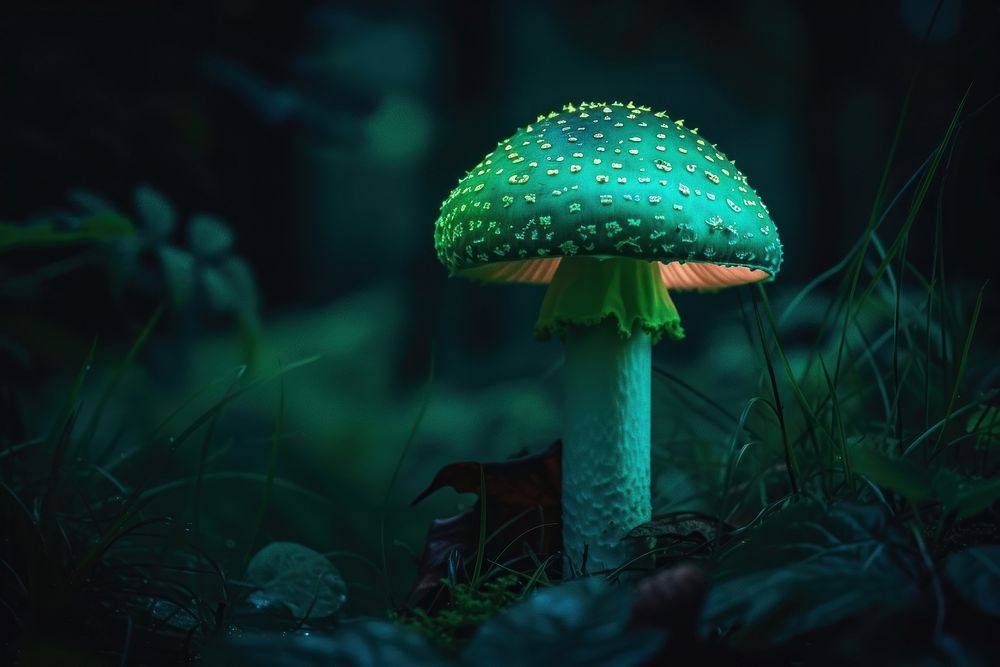 Bioluminescence toadstool background mushroom fungus agaric.