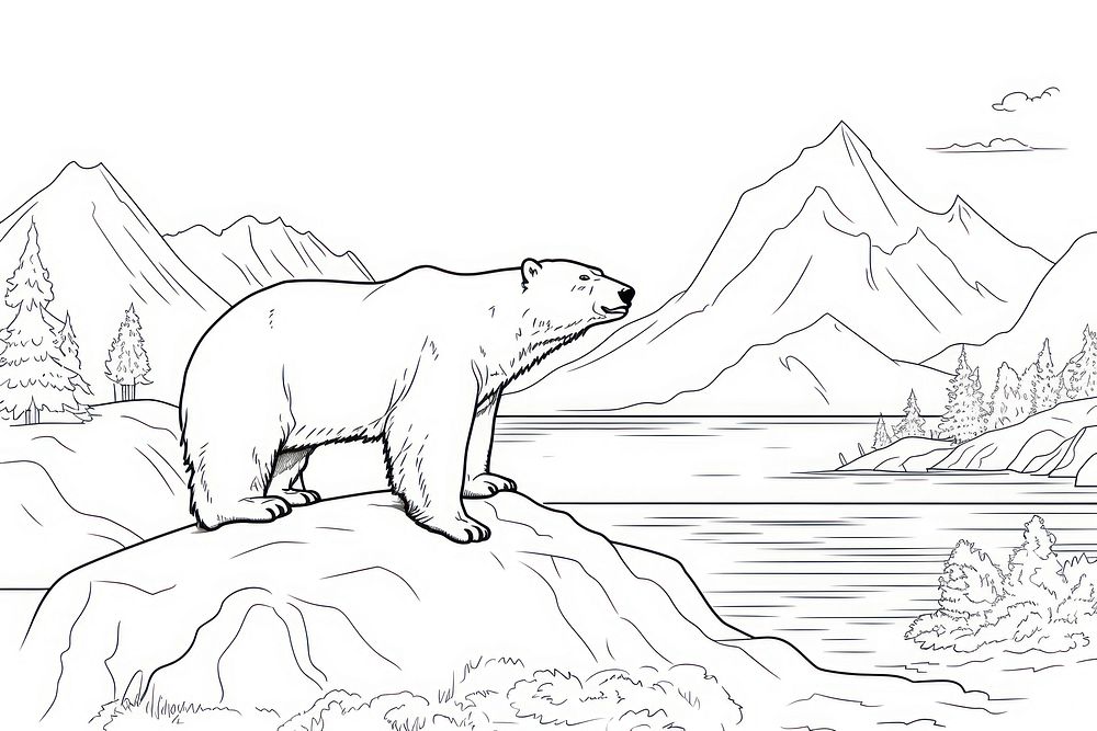 Polar bear on iceberg sketch wildlife drawing.