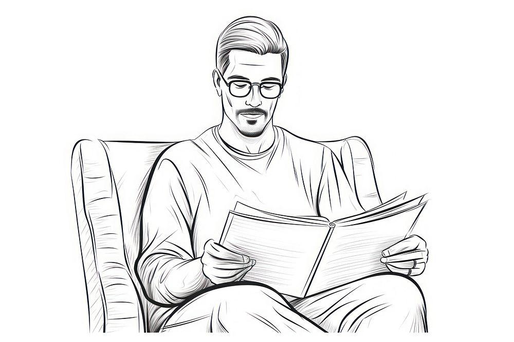 Reading book sketch glasses drawing.