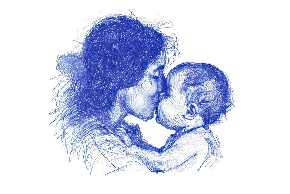 Mother and child drawing kissing sketch.
