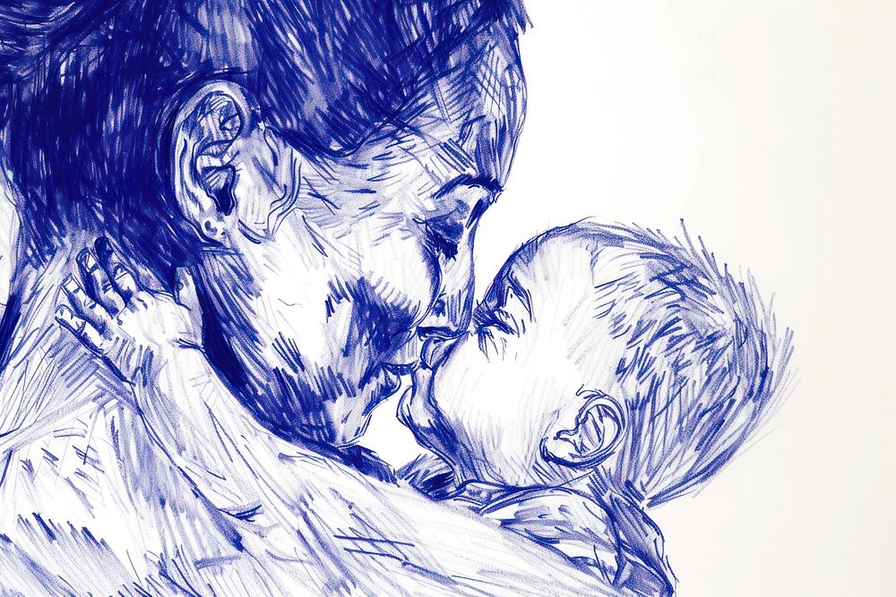 Mother and child drawing sketch baby.
