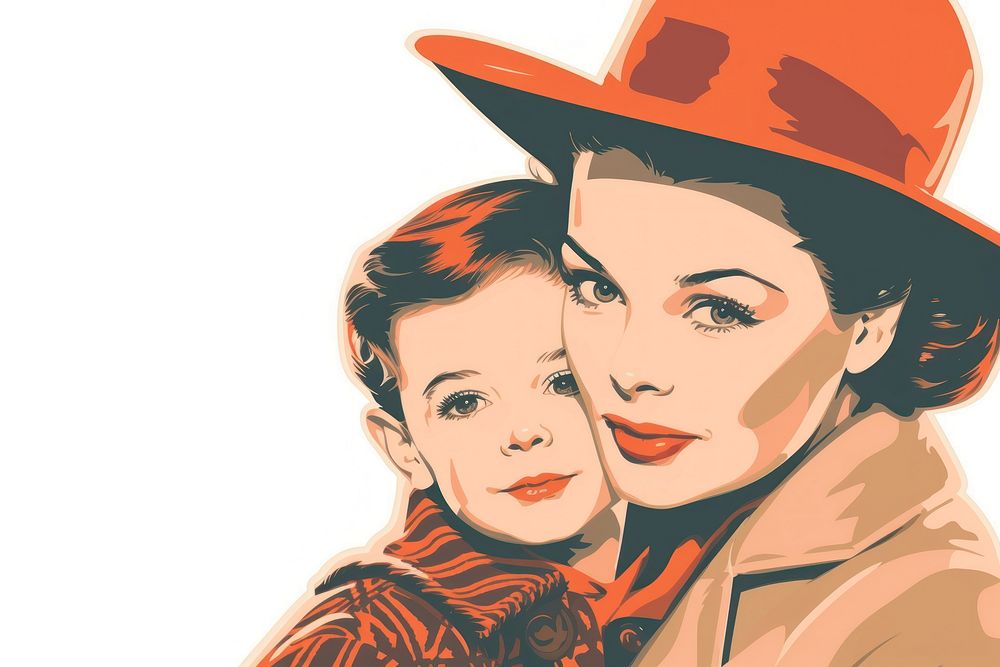 Mother and a son portrait drawing adult.