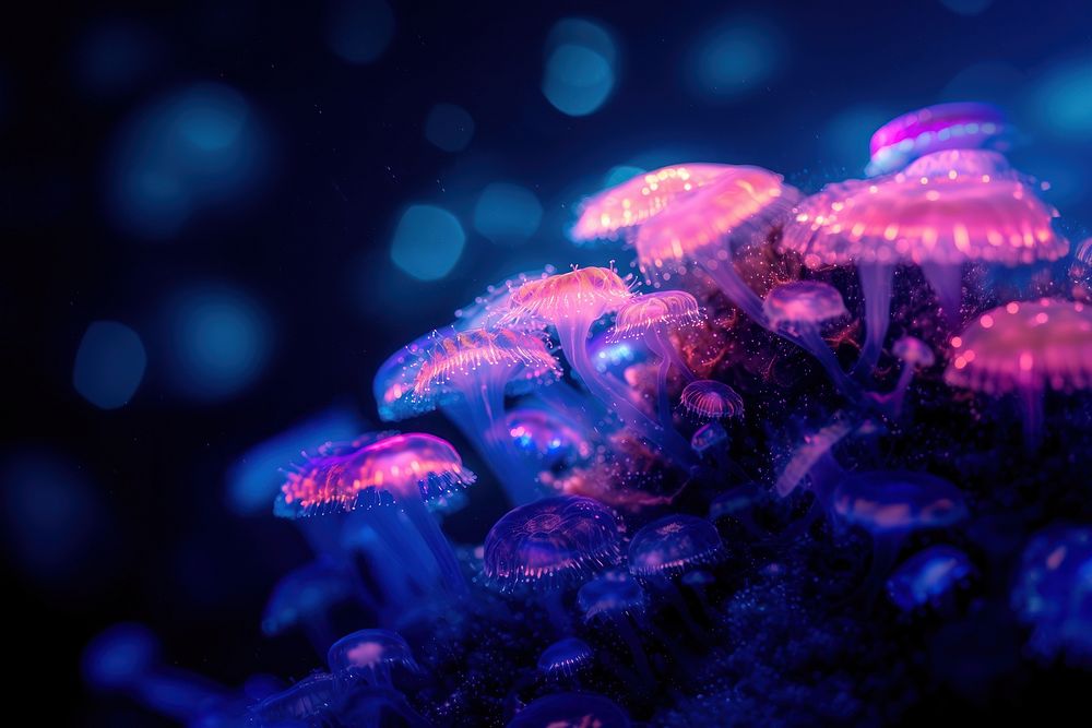 Bioluminescence deep sea jellyfish outdoors nature.