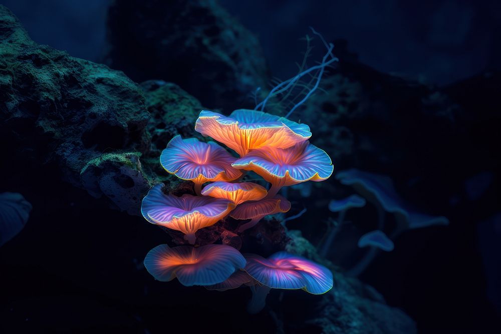 Bioluminescence fungi kingdom outdoors nature animal.