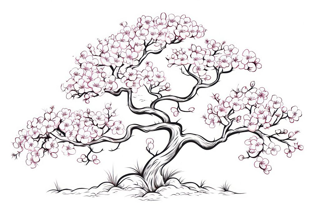 Sakura tree sketch drawing plant.