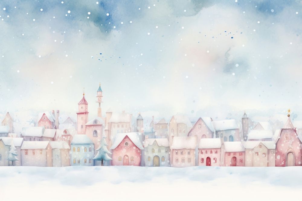 Snow village watercolor background architecture backgrounds christmas.