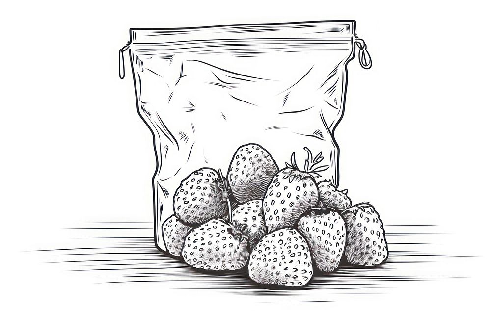 Strawberry in packaging sketch drawing fruit.