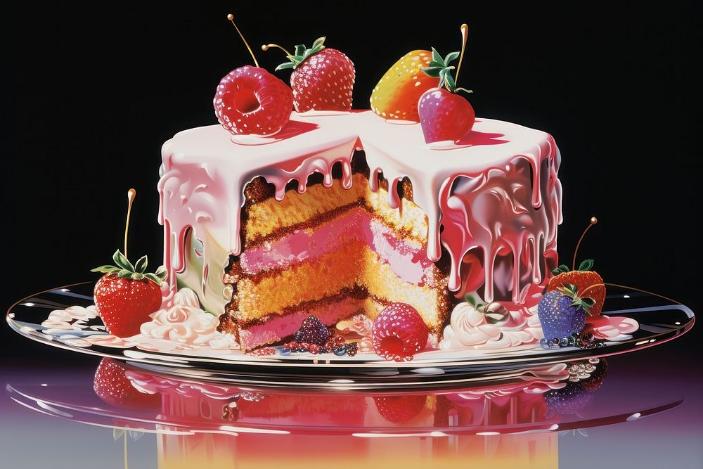 Cake strawberry raspberry dessert.