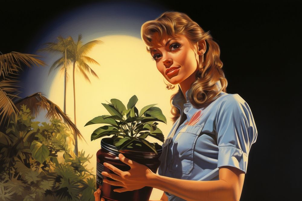 A gardener holding a houseplant gardening portrait nature.