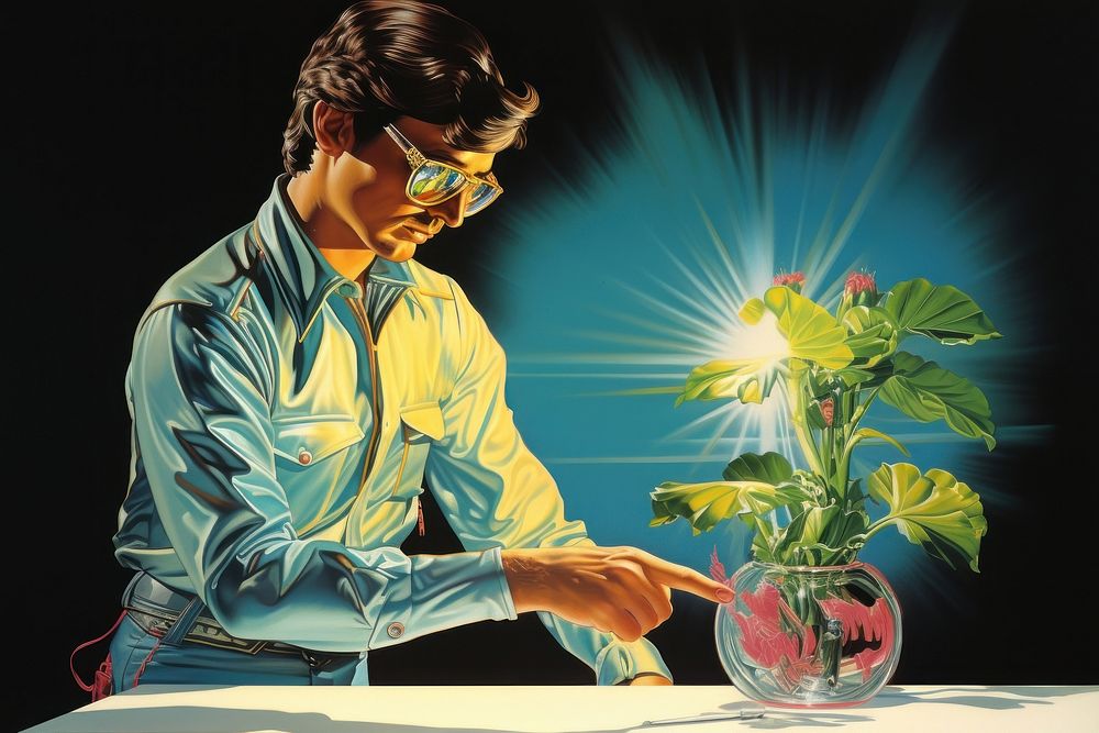 A gardener holding a houseplant art creativity technology.