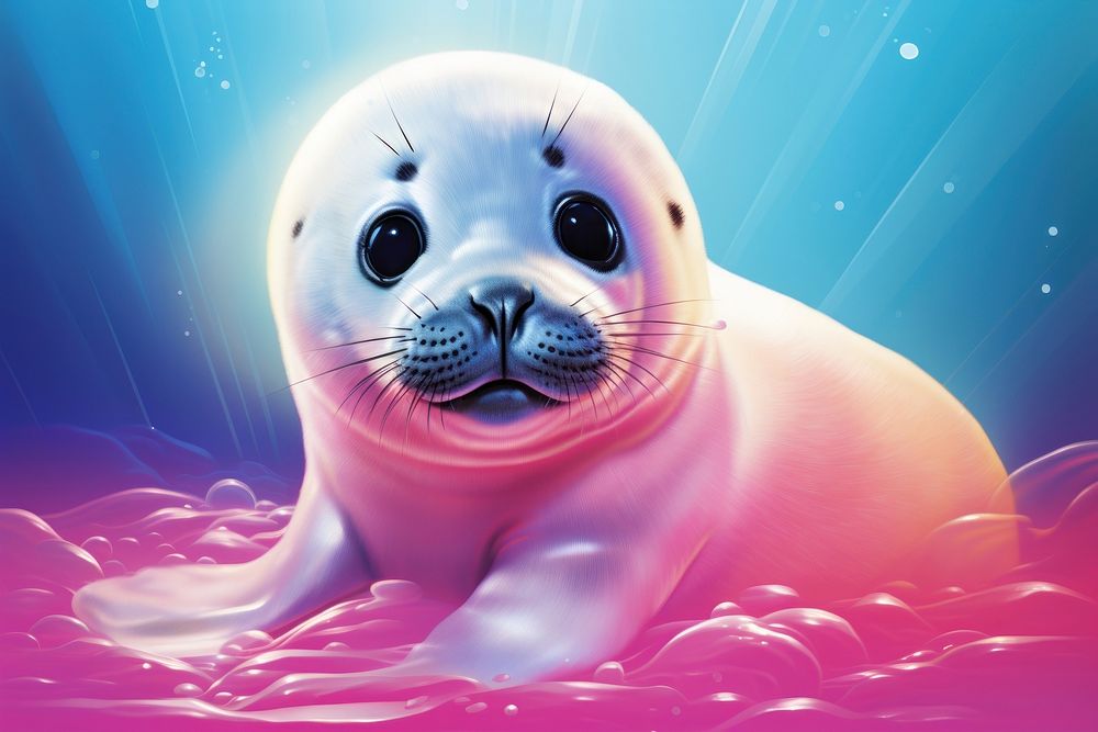 Baby harp seal animal mammal underwater.