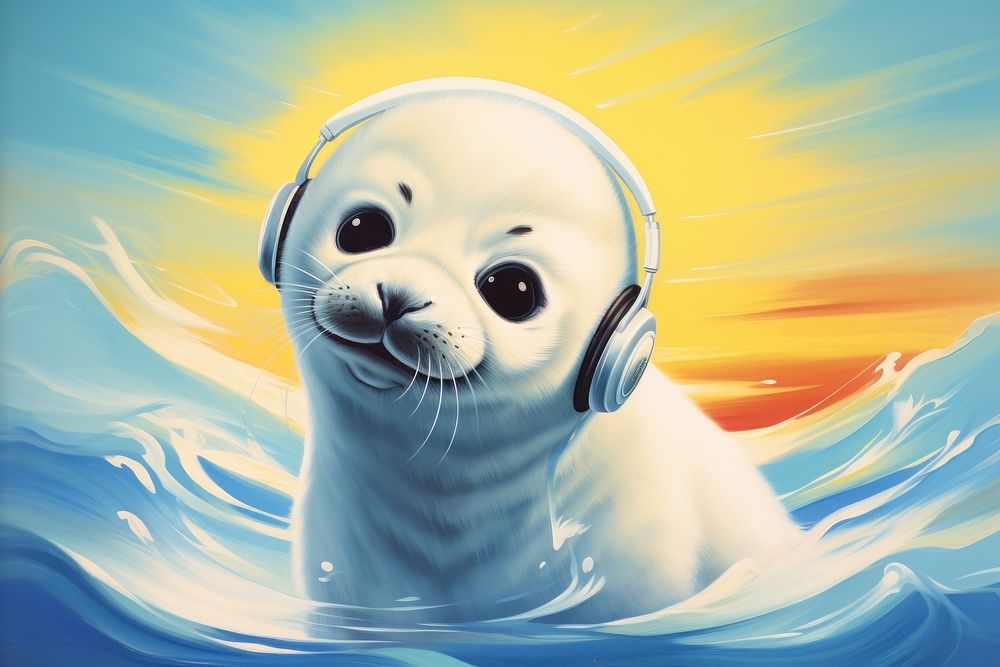 Baby harp seal animal mammal representation.