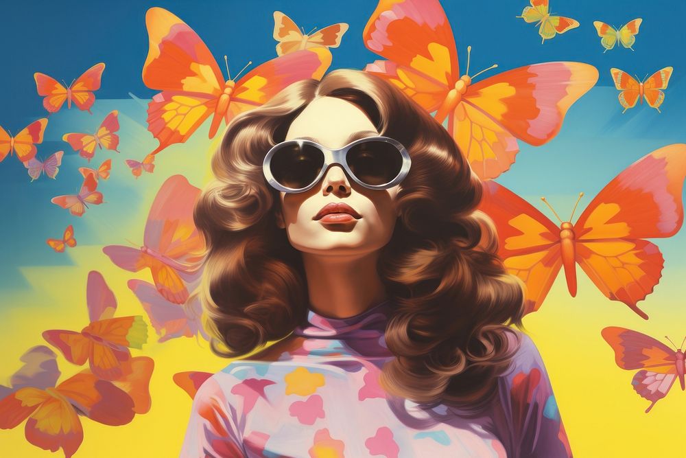 Butterflies sunglasses portrait adult.
