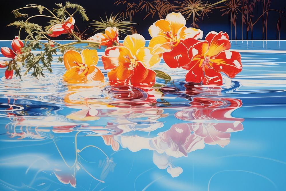 Pool water aesthetic painting outdoors flower.