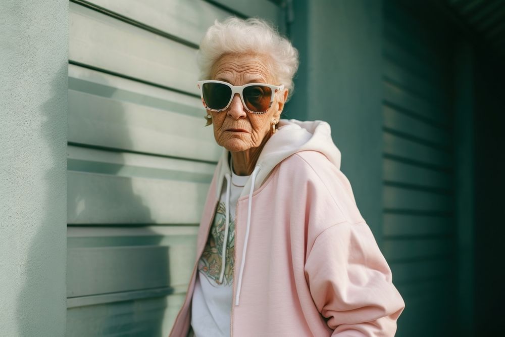 Old woman adult architecture sunglasses.