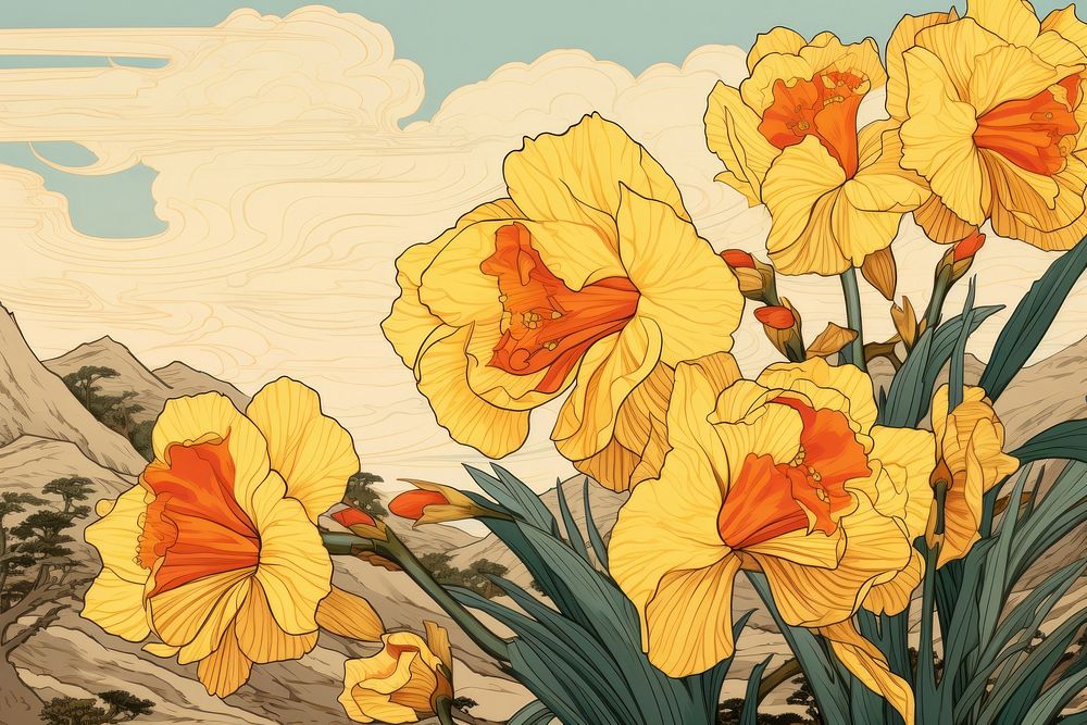 Yellow daffodil flower plant art.