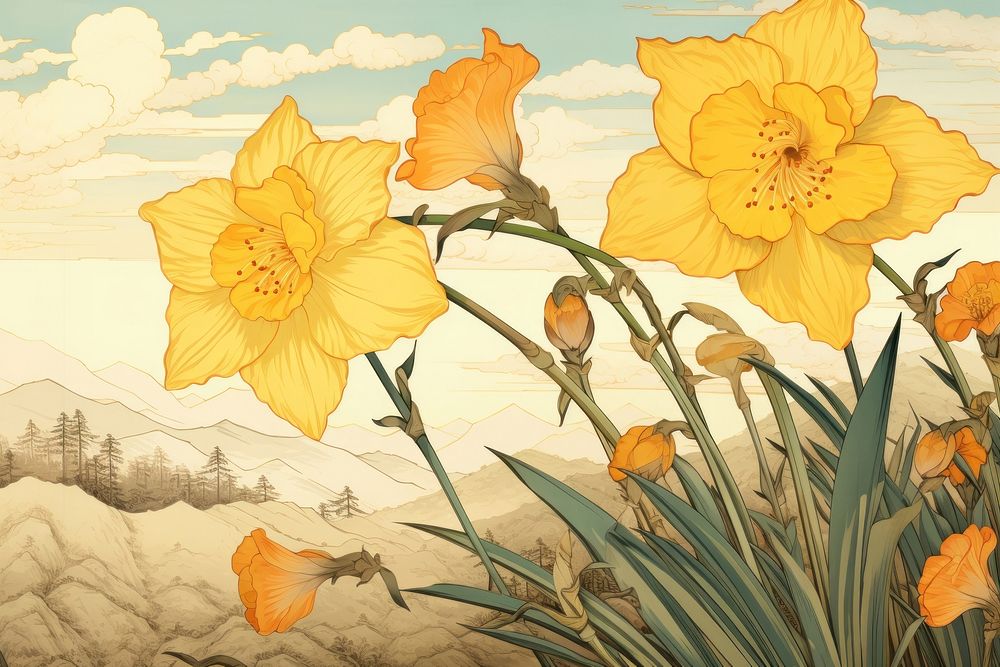 Yellow daffodil flower painting plant.