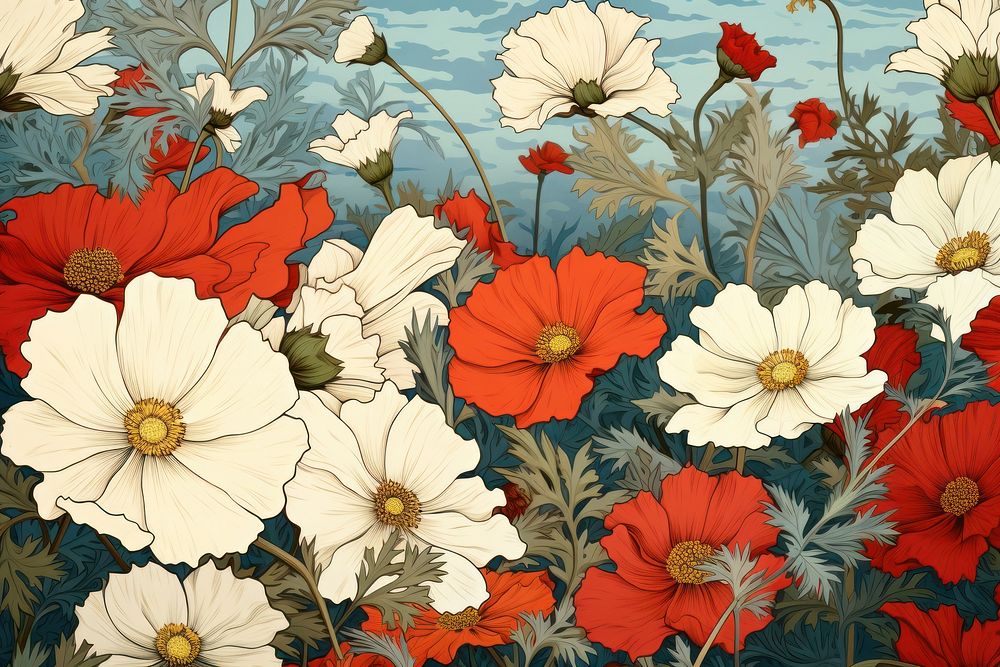 Cosmos flowers art backgrounds painting.