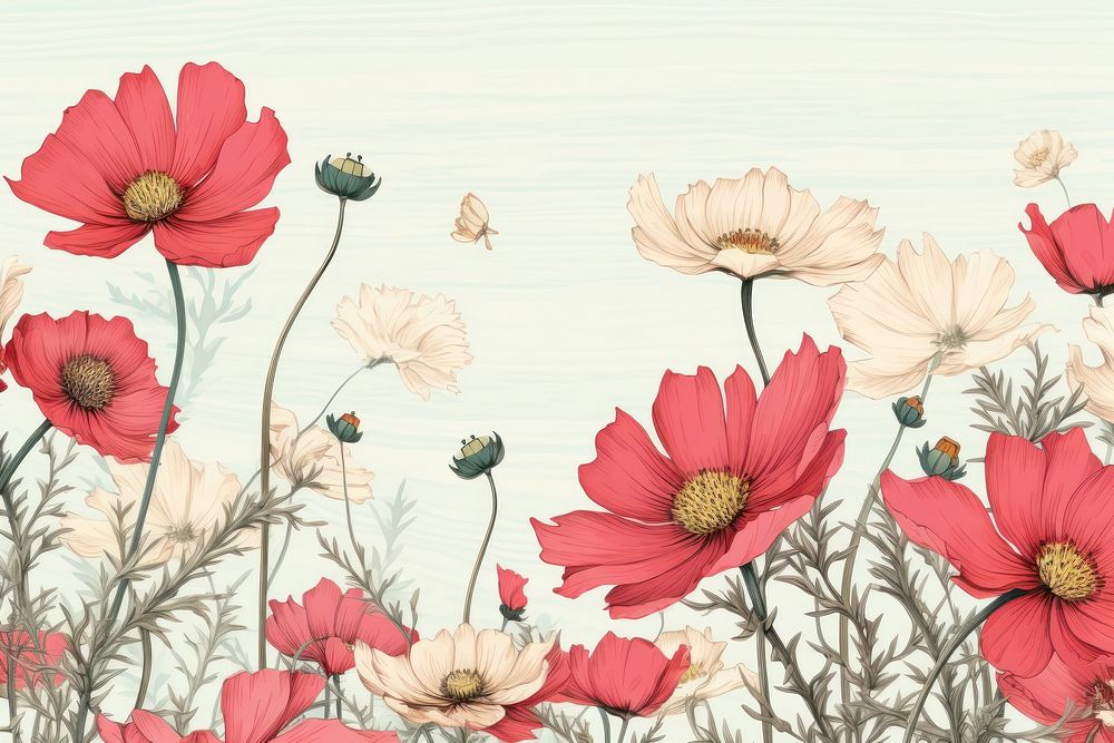 Cosmos flowers backgrounds blossom pattern.