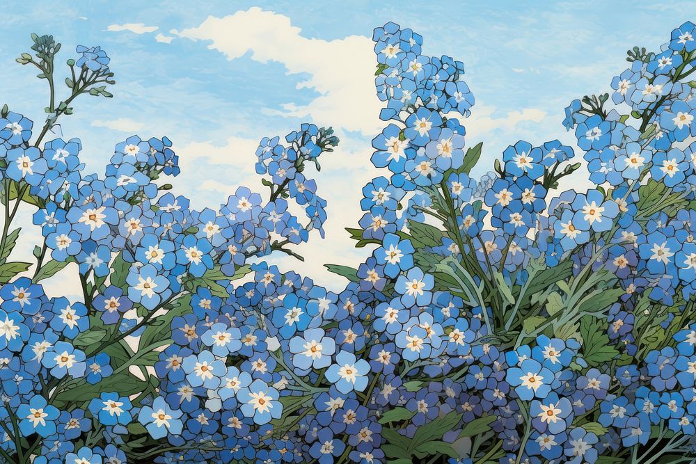 Forget me not flowers backgrounds outdoors painting.