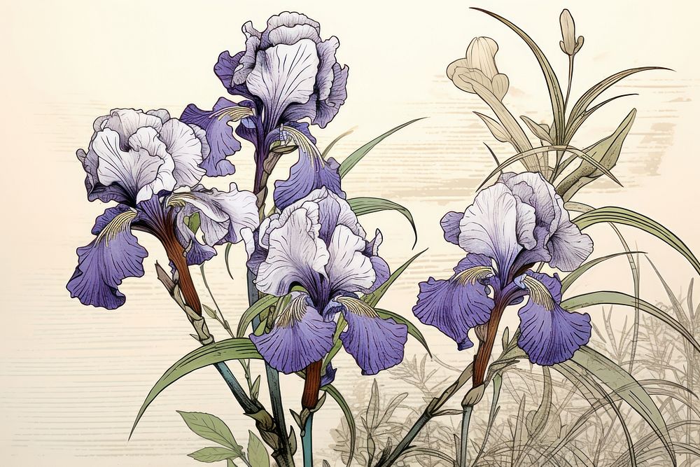 Japanese iris flower blossom drawing.