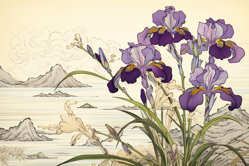 Japanese iris flower drawing purple.