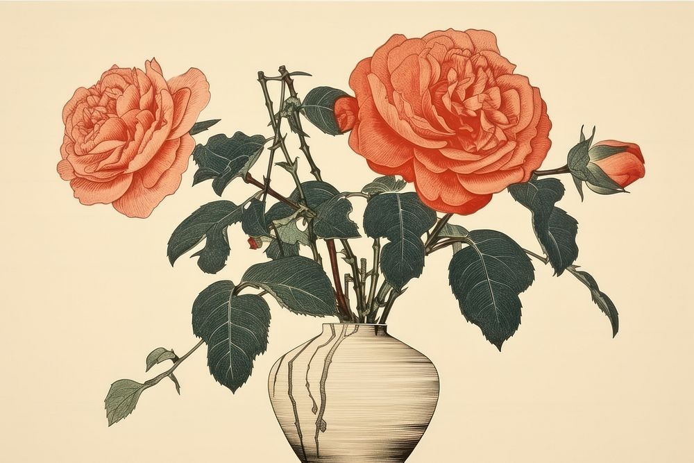 Rose in vase flower art painting.