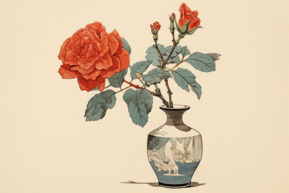Rose in vase flower art painting.