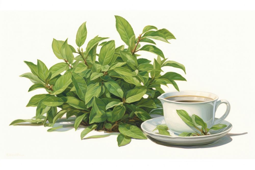 Tea leaves saucer drink plant.