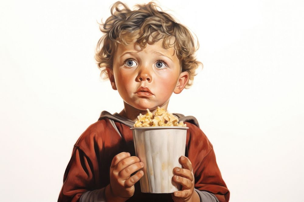 Popcorn holding eating food.
