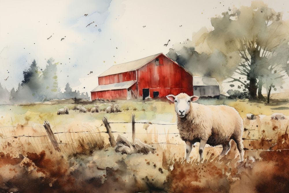 Farm with a barn and sheep aesthetic background farm countryside livestock.