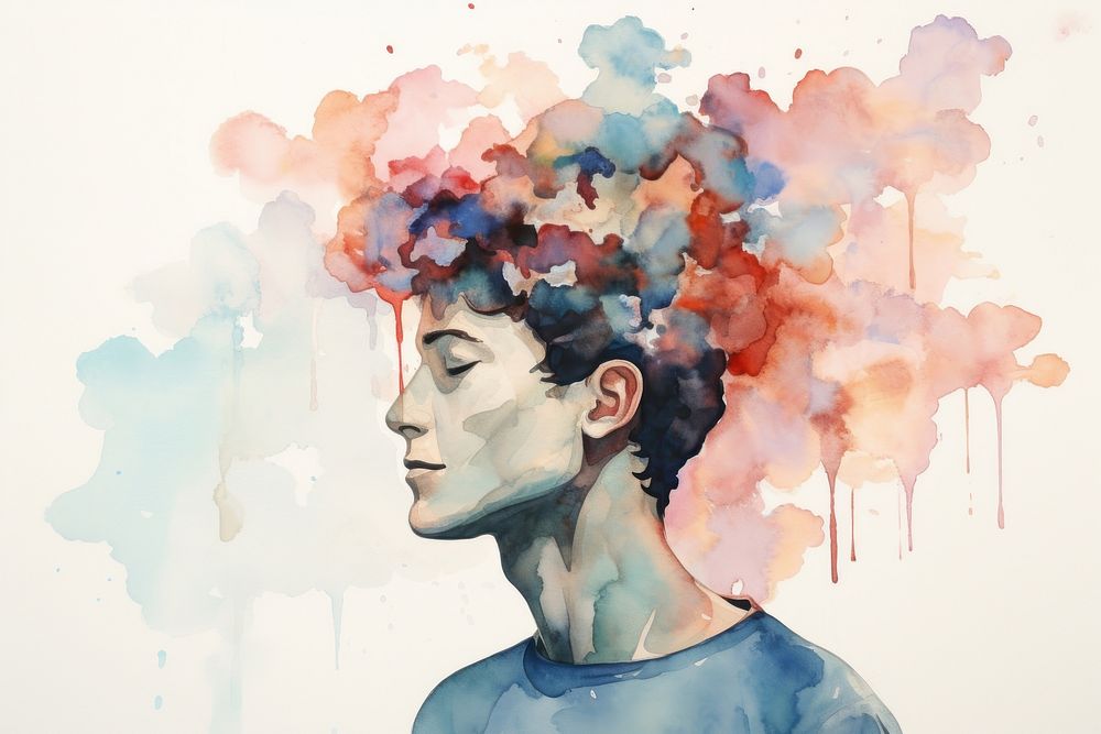 Man with flower head aesthetic background portrait painting adult.