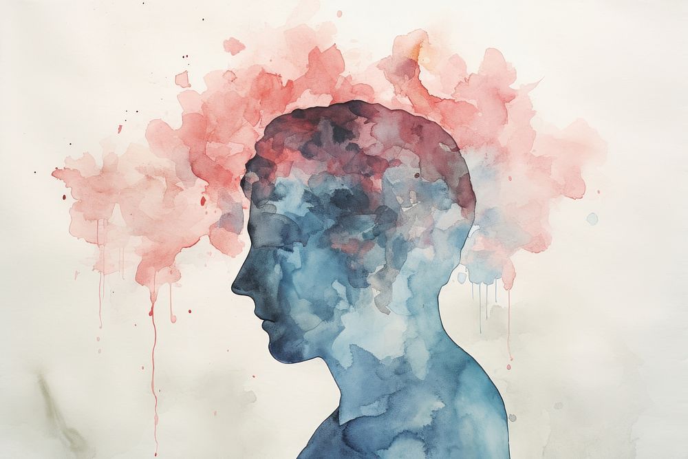 Man with flower head aesthetic background painting art contemplation.