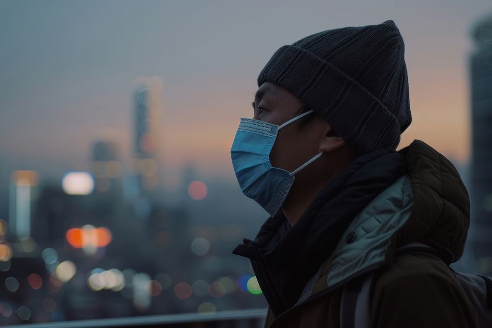 Man wearing face mask photography portrait city.